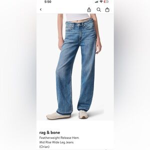 Rag & Bone featherweight release hem mid rise wide leg jeans (Orian)